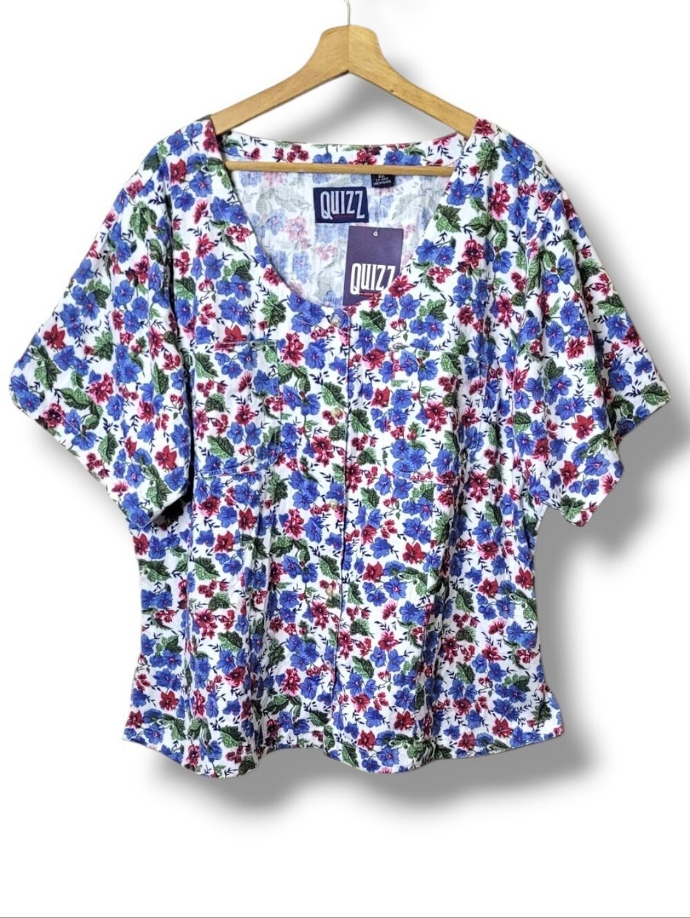 Quizz New York Vintage Floral Button-Up Shirt • Size 22 Cotton Canvas NWT